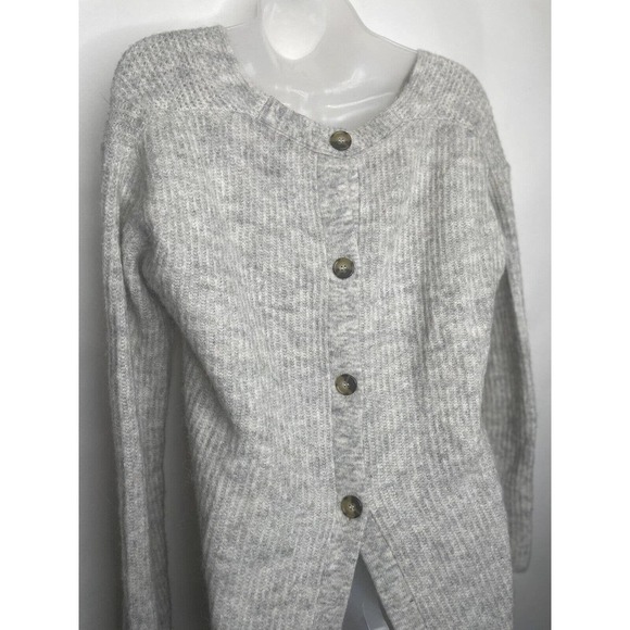J Crew Point Sur Gray Ribbed Sweater Back‎ Buttons Womens XS Oversized Alpaca - Picture 6 of 9